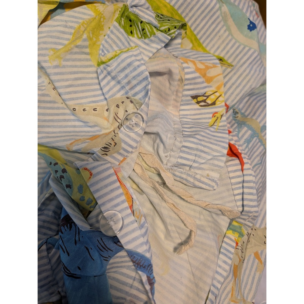 Pottery Barn Kids PBK Dinosaur Organic Cotton Duvet Cover Full Queen Blue Stripe - Picture 4 of 7